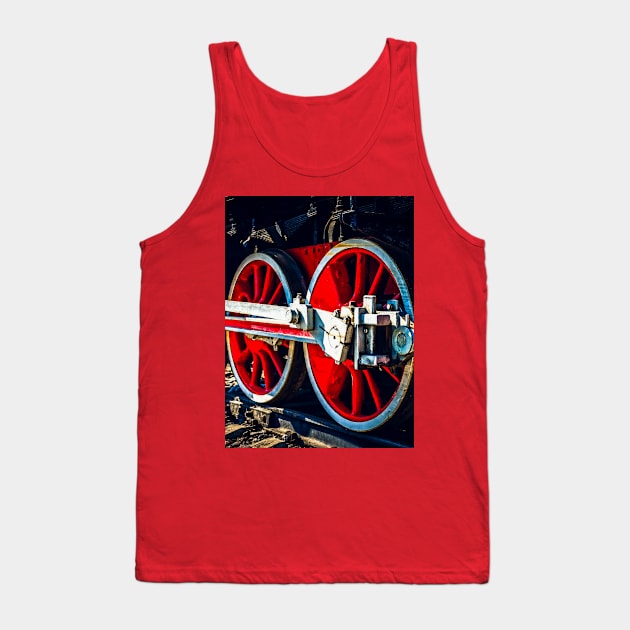 Red wheels, Rods, Valve Motion Of A Vintage Steam Locomotive Engine Tank Top by funfun